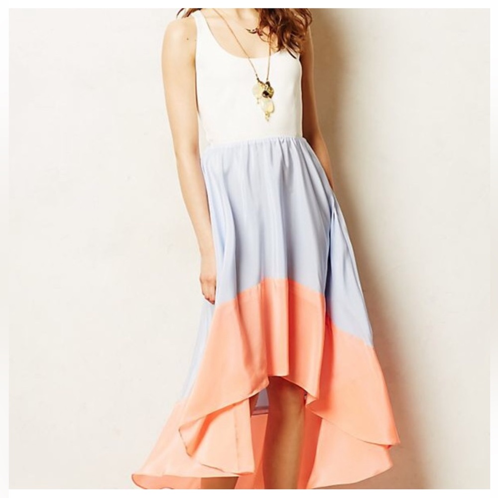 Anthropologie Hutch Capay colorblock high low dress in XS - white pink and blue